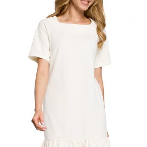 Trapezowa sukienka z falbaną u dołu kwadratowy dekolt