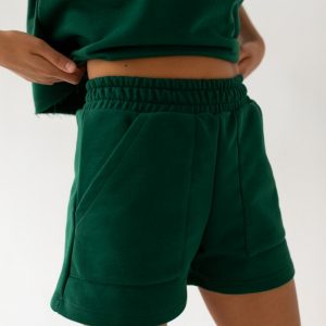 Spodenki z dzianiny dresowej w kolorze DEEP FOREST GREEN – TENDER BY MARSALA