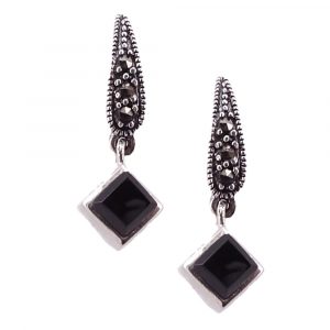 KARA Srebrne kolczyki onyks markazyty wiszące 0,5 ct