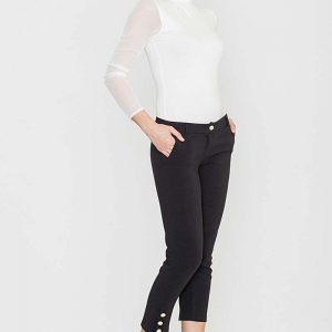 Czarne Spodnie 7/8 z Ozdobnymi Guzikami