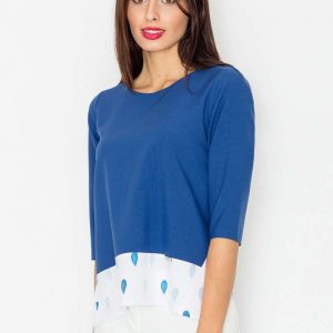 Chabrowa Bluzka z Wzorzystym Dołem z Rękawem 1/2