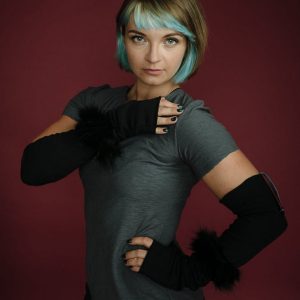 Rękawiczki Łotrzyce Czarne z czarnym futrem