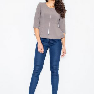 Szary Żakiet z Baskinką Zapinany Suwak