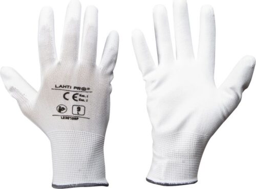 Lahti Pro Rękawice ochronne powlekane poliuretanem białe 9″ 600 par (L230709P)