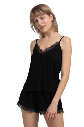 Wiskozowy Top na Ramiączkach z Koronką – Czarny