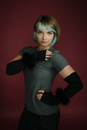 Rękawiczki Łotrzyce Czarne z czarnym futrem