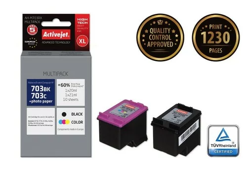Tusz Activejet AH-M703RX (zamiennik HP 703 CD887AE, CD888AE; Premium; 1 x 20 ml, 1 x 21 ml; czarny, kolor)