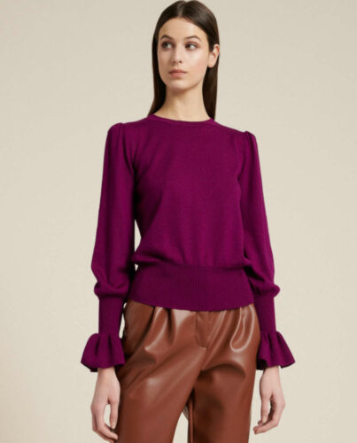 LUISA SPAGNOLI – Różowy sweter z bufiastymi rękawami METAL